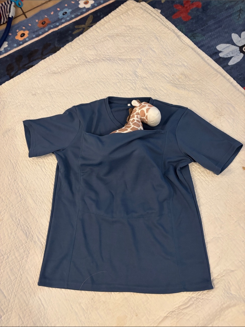 New Daddy Men's V-Neck Performance Shirt - Navy Blue with front pocket for baby!